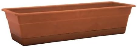 Bloem Dura Cotta Window Box Planter: 24" - Terra Cotta - with Tray, Weatherproof Resin Box, Removable Tray for Indoor & Outdoor Use, Gardening, 3 Gallon Capacity