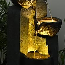 40" Inch Water Fountain Outdoor&Indoor 4-Tiers Large Outdoor Patio Decor Gray Garden Water Fountain for Outside Waterfall with LED Light&Pump Resin Modern Floor-Standing Water Feature Outdoor