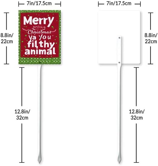 Uptell 7x8.8 Inch Merry Xmas Ya You Filthy Animal Garden Sign Winter House Yard Sign Porch Xmas Holiday Home Decorations Outdoor With Metal Stakes 12.8 Inch