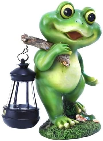 Outdoor Frog Garden Decor: 11'' Yard Decoration with LED Lantern Funny Solar Frog Statue Gifts for Women Mother's Day Housewarming Gift