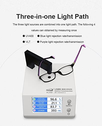 LS108 Spectrum Transmission Meter Test UV400 VLT Blue and Violet Light for Computer Lens and Anti-Blue Light Glasses