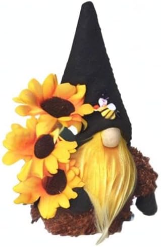 Gnome Plush Decorations for Home, Spring Summer Sunflower Gnome Decor, Handmade Faceless Plush Doll, Easter Gnomes Ornaments for Home Office Festival Decor (Black+Green)