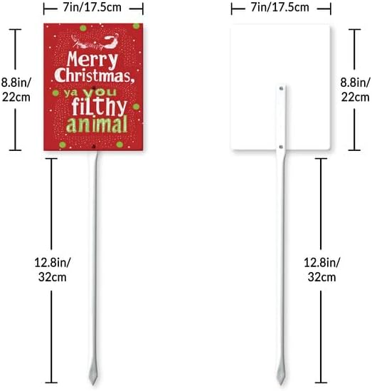 Uptell 7x8.8 Inch Merry Xmas Ya You Filthy Animal Garden Sign Winter House Yard Sign Porch Xmas Holiday Home Decorations Outdoor With Metal Stakes 12.8 Inch
