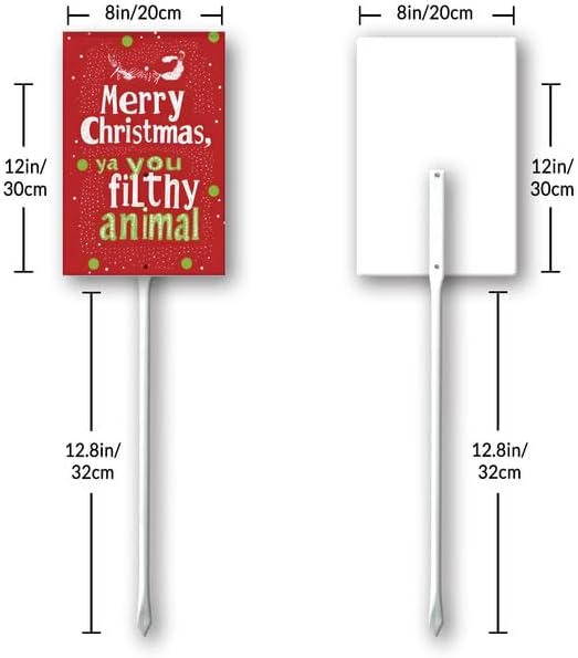 Uptell 8x12 Inch Merry Xmas Ya You Filthy Animal Garden Sign Winter House Yard Sign Porch Xmas Holiday Home Decorations Outdoor With Metal Stakes 12.8 Inch