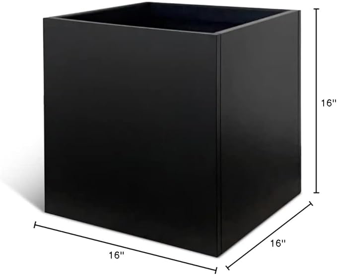 GZGNEEVL Galvanized Steel Planter Box Black Metal Planter Square Indoor Outdoor Planters Cube Steel Heavy Duty 16Inch Powder Coating Modern Commercial Residential for Patio, Yard, Garden
