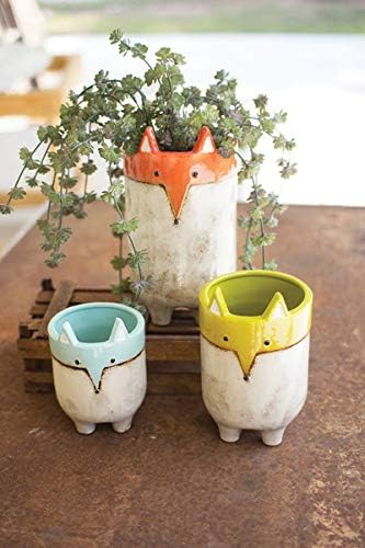MY SWANKY HOME Two-Tone Modern Fox Design Set Three Cylindrical Ceramic Pots Mid Century Modern