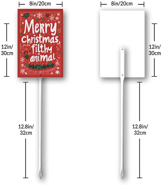 Uptell 8x12 Inch Merry Xmas Ya You Filthy Animal Garden Sign Winter House Yard Sign Porch Xmas Holiday Home Decorations Outdoor With Metal Stakes 12.8 Inch