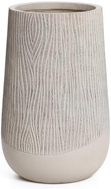 LuxenHome 19" H Concrete Tall Planter, Large Outdoor Indoor Decorative Plant Pot with Drainage Hole and Rubber Plug, Modern Blended Tan with Wood Pattern Planter Pot for Home Garden Patio