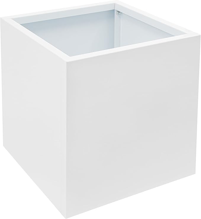 DYNAMI Square Planter Box White Steel Planter,17x17x18in Metal Planter Box Large Cube Plant Pot for Outdoor Plants,Modern Heavy Duty Flower Pot for Patio, Deck, Yard, Garden
