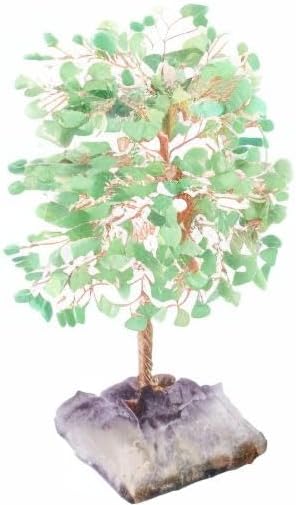 MASGEMES Crystal Tree of Life,Natural Green Aventurine (406 Beads Count) Amethyst Cluster Base, Positive Energy Feng Shui Gem Bonsai Money Tree Good Luck,Gift Size 8.5-9 Inches