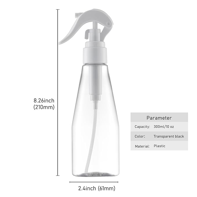10 oz Continuous Spray Bottle for Hair, Ultra-Fine Water Spray Bottle for Cleaning, Plants, Pets (Plastic, White, 300ml)
