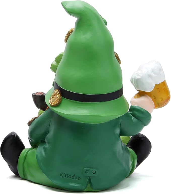 Hodao Green St Patrick‘s Day Handmade Gnome 6" H Resin Standing Figurine for Spring-Irish Gnome Elf Scandinavian Yule Nordic Figurine Home Holiday Decorations Indoor Home Decor Green Gnome (Green)