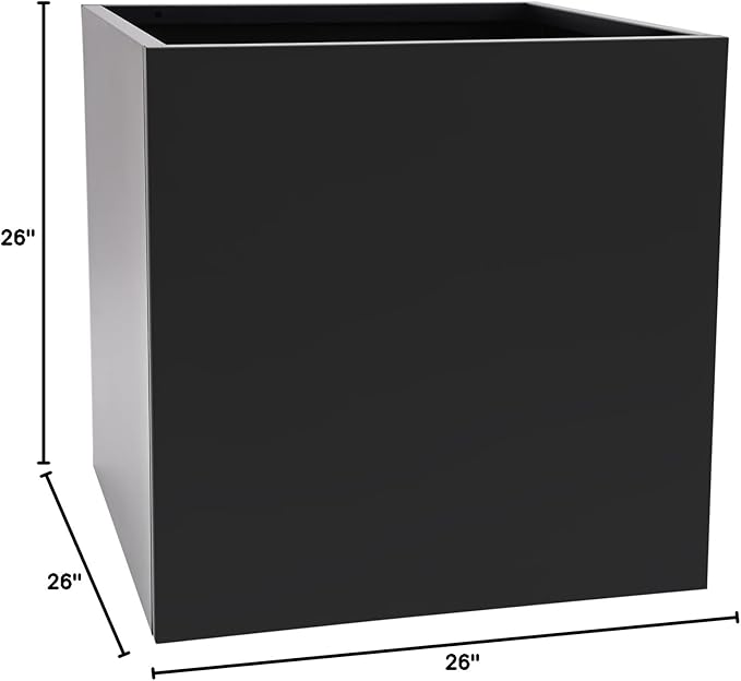 DYNAMI Square Planter Box Black Steel Planter,26x26x26in Metal Planter Box Large Cube Plant Pot for Outdoor Plants,Modern Heavy Duty Flower Pot for Patio, Deck, Yard, Garden