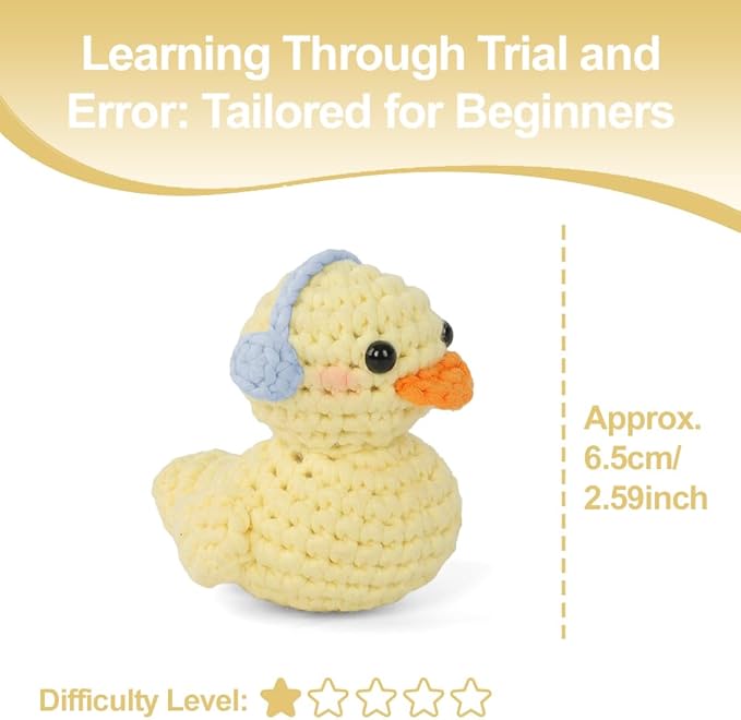 Duck Crochet Kit for Beginners - Complete Amigurumi Starter Set with Step-by-Step Video Tutorials | Easy-to-See Anti-Split Yarn & Pre-Started Magic Loop | Ideal Creative DIY Gift for Adults & Kids