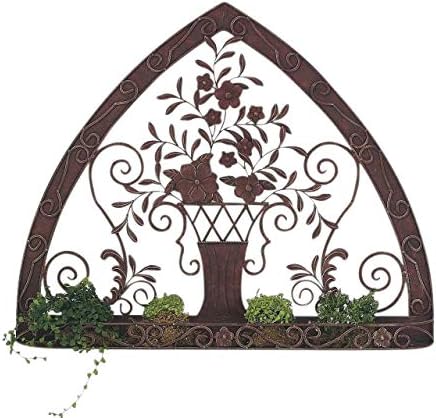MY SWANKY HOME Ornate Floral Urn Wall Mounted Planter Outdoor Garden Metal Flowers Sculpture Dark Brown 50.25'' L X 41'' H X 6.5'' Deep