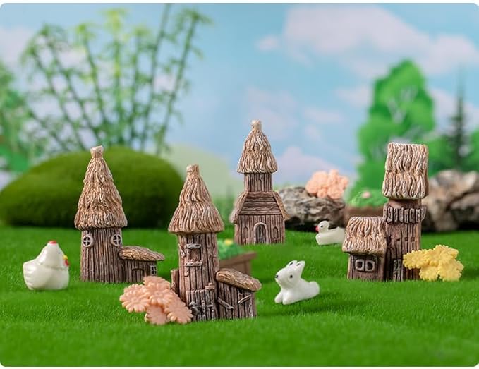 Haohaiblooms 4 Pieces Miniature Tree House Set - Vintage Fairy Garden Decor, DIY House Ornaments for Micro Landscape, Home Decoration, Accessories for Fairy Garden Supplies, Outdoor & Desktop Decor