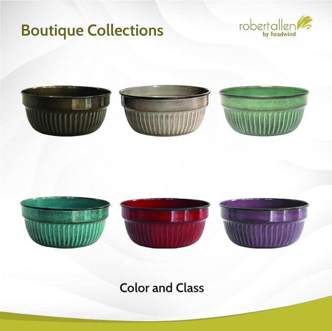 Headwind Glazed Ironstone Boutique Collection Cascade Bowl Plant Pot – Graphite Color 8 Inch Pot for Indoor Plants - Planters for Indoor Plants - Ideal Succulent Planters by Robert Allen