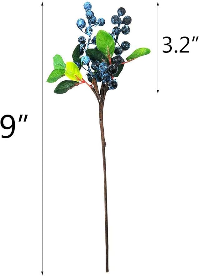 Mistari Artificial Flowers California Faux Blueberries Artificial Blueberry Stems for Decorating Blueberry Picks Fruit Fake Silk Flowers Home Decorative Party Wedding (20 Pack)