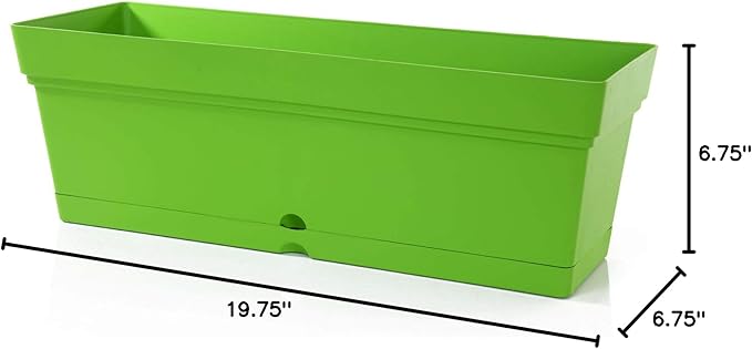 Mintra Window Box Planter, Window Planter Box for Indoor Outdoor Use, Rectangular Pots with Saucers & Drainage Holes, Decorative Plant Pots for Window Sill, Shelf, Desktop, 19" Wx6.75 H, Light Green