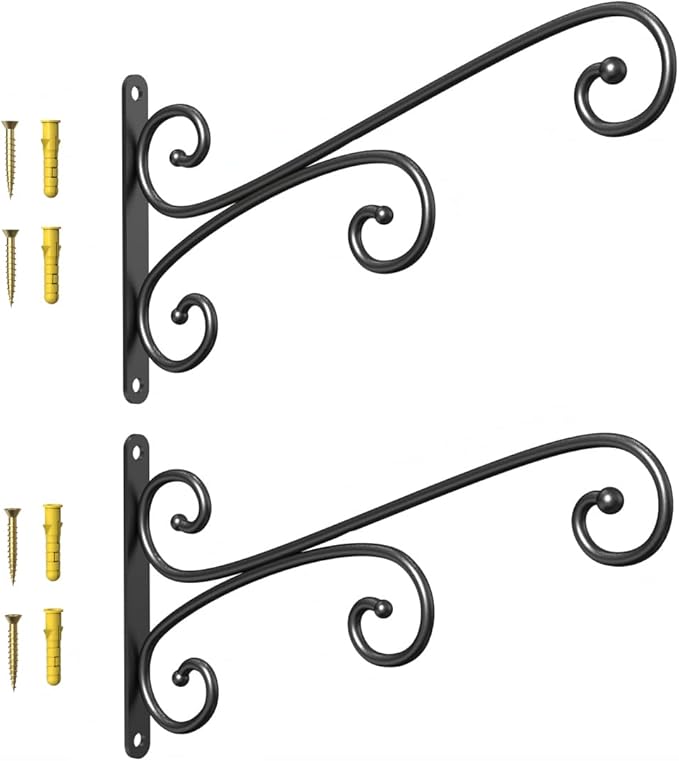 Ikabby 2 Pack Plant Hangers, Metal Plant Hooks for Wall, Plant Hanger Hook, Indoor/Outdoor Hanging Brackets, Hanging Basket Hooks