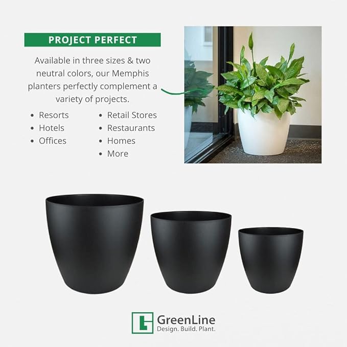 Greenline Manufacturing Memphis 13" Round Indoor Floor Planter Pot – Lightweight & Durable Plastic, Modern Design, Made in USA, Recyclable Large Plant Container for Home & Office Décor (Charcoal Meta