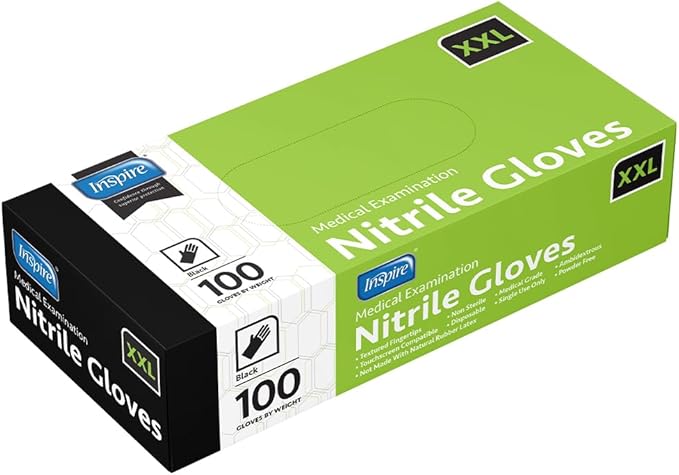 Inspire Black Nitrile Disposable Gloves | 4.5 Nitrile Disposable Safety Medical Cooking Cleaning Gloves