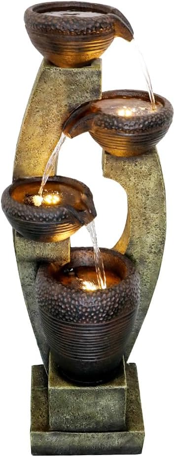 40” H Modern Outdoor Fountain - 4 Crocks Outdoor Garden Fountains with Contemporary Design for Garden, Patio, Deck, Porch, Backyard and Home Art Decor