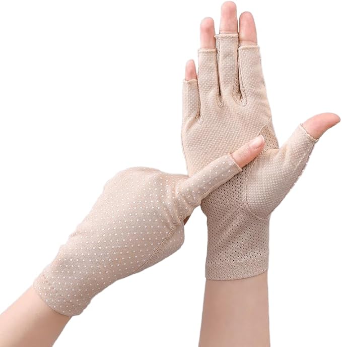INOGIH Women Sunblock-Fingerless Gloves UV-Sun-Protection Driving Non-Slip Outdoor Gloves for Women Girls