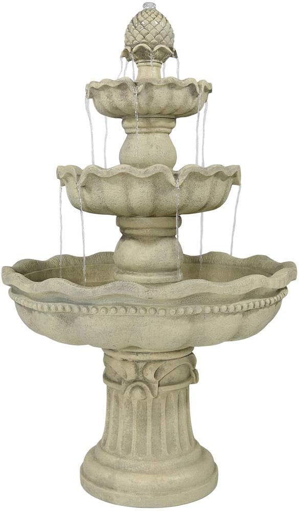 Sunnydaze 51-Inch Electric Water Fountain - Outdoor Water Feature - 3-Tier Outdoor Fountain with Pineapple Top - White