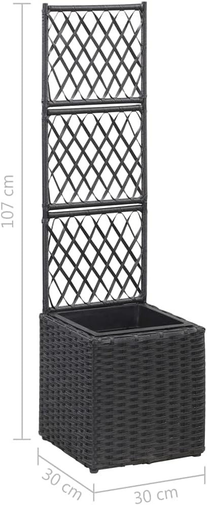 vidaXL Raised Bed Black Trellis Planter with Removable Pot, 11.8"x11.8"x42.1" Square Poly Rattan - Suitable for Indoor and Outdoor Use
