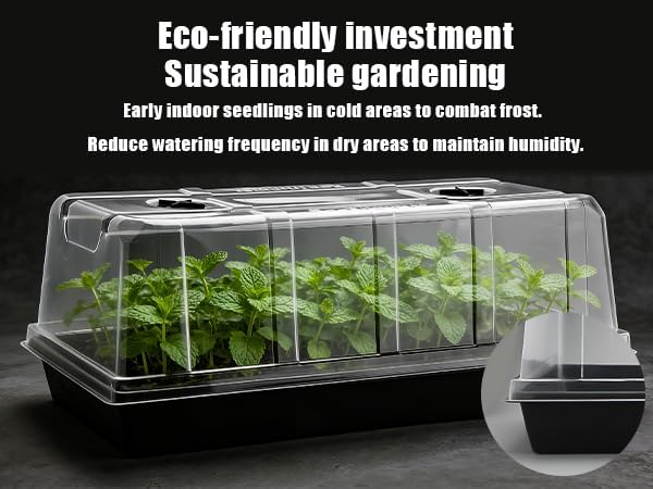 10 Pack 6.3" Tall Humidity Domes for 1020 Trays, Extra Strength Seed Starter Covers with 2 Adjustable Vents, Clear Plastic Propagation Cloning Lids for Germination & Microgreens, BPA-Free