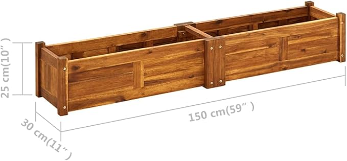 vidaXL 5 x 1ft Garden Raised Bed, Solid Acacia Wood Planter Box for Flowers, Vegetables, Herbs - Wooden Elevated Flower Bed for Outdoor/Indoor, Backyard, Patio Use - Natural Brown
