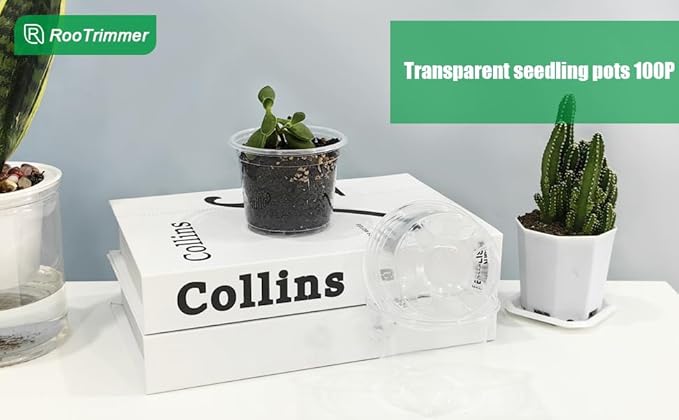RooTrimmer 100 Pack 2.8 Inches Clear Plant Pots with Drainage Holes, Transparent Seeding Nursey pots, Round Plastic pots for Seeds Starter, Seeds Germination