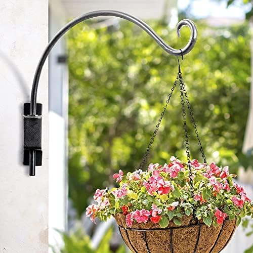 Qiang Ni Plant Hanger Outdoor: 16 Inch Bird Feeder Bracket for Garden Patio Decor - 2 Piece Swivel Adjustable Wall Mount Plant Hook for Hanging Flower Baskets
