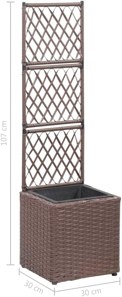 vidaXL Poly Rattan Planter with Removable Pot and Built-in Trellis, Brown, Square-Shaped, Outdoor Planter for Climbing Plants