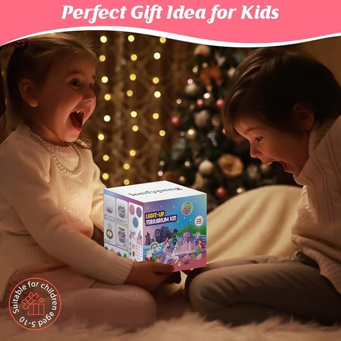 lonfypeng Mermaid Terrarium Kit for Kids - LED Night Light Birthday Gift for Girls Ages 4 5 6 7 8-12 Year Old - Toys for Girl - DIY Arts and Crafts Kit for Kids - Best Girls Presents (Mermaid)