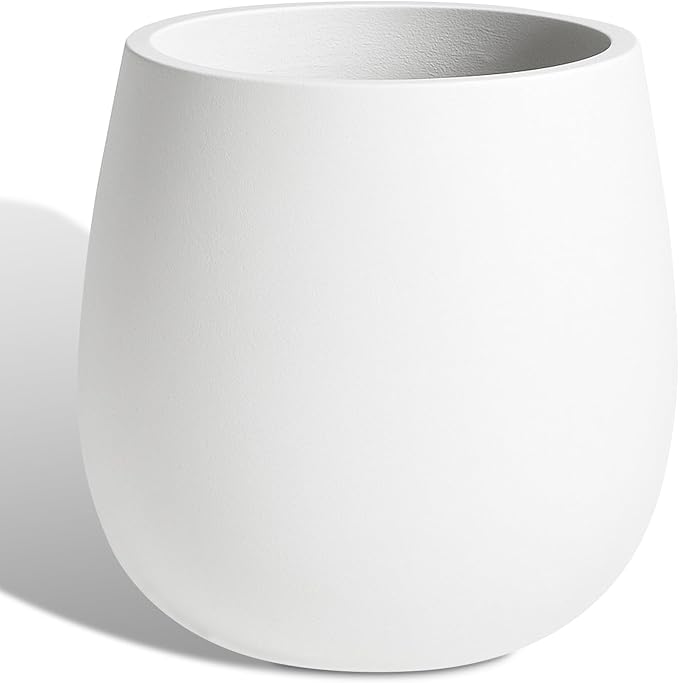 Heyzier Oval Concrete Planters for Outdoor Plants, Large Tall Cement Flower Pots Indoor for Garden, Front Porch, Patio (White)