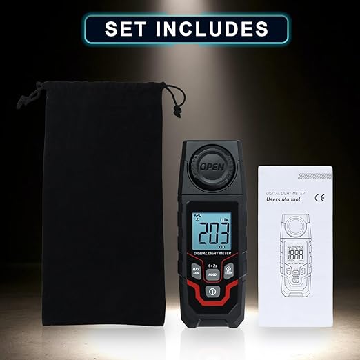 Light Meter Wireless Lux Meter, 0.1~200,000 Lux Range Light Meter for Plants, Bluetooth Lux Meter Light Meter App Connection, Data Logging and Export, Backlight LCD Display for Plants, Photography