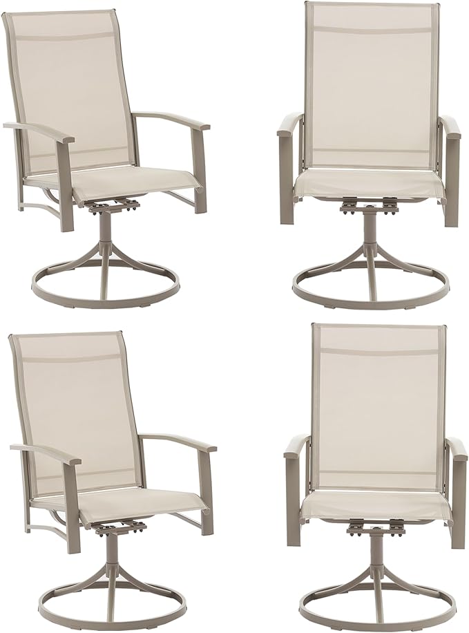 Patio Swivel Chairs Set of 4, All-Weather Metal Outdoor Dining Set with Breathable Mesh Seat, Lightweight Ivory Swivel Bistro Chairs for Garden, Deck, Porch - Cool & Comfortable Relaxation