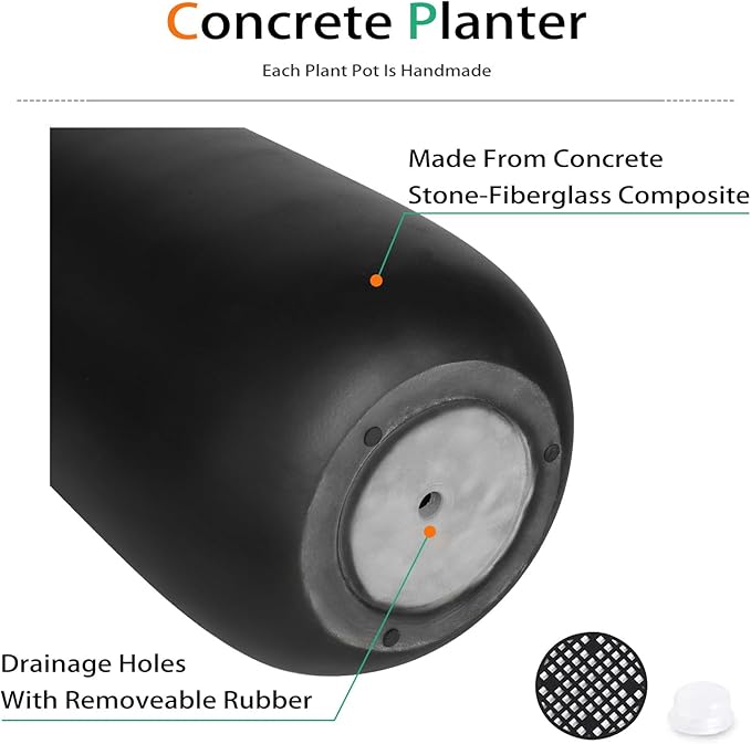 Heyzier Concrete Planter Outdoor Indoor, Large Tall Cement Plant Pots for Trees Flowers (Black, 22 inch)