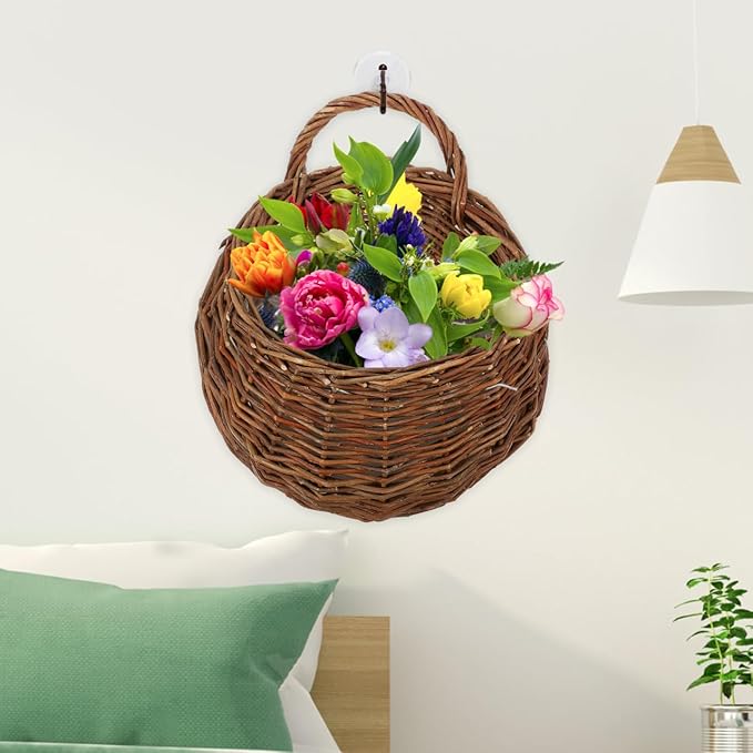 2pcs Hanging Woven Storage Basket Decorative Wall Flower Planter for Indoor Plants Rustic Rattan Design for Home Decor for Kitchen Bathroom Living Room and More