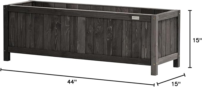 NatraHedge (44" Lx 15" W x 15" H (Black) Hampton Classic Wooden Planter Box Indoor and Outdoor Rectangular Garden Planter Use for Patio, Yard, Greenhouse, Vegatable, Flowers, and Herb