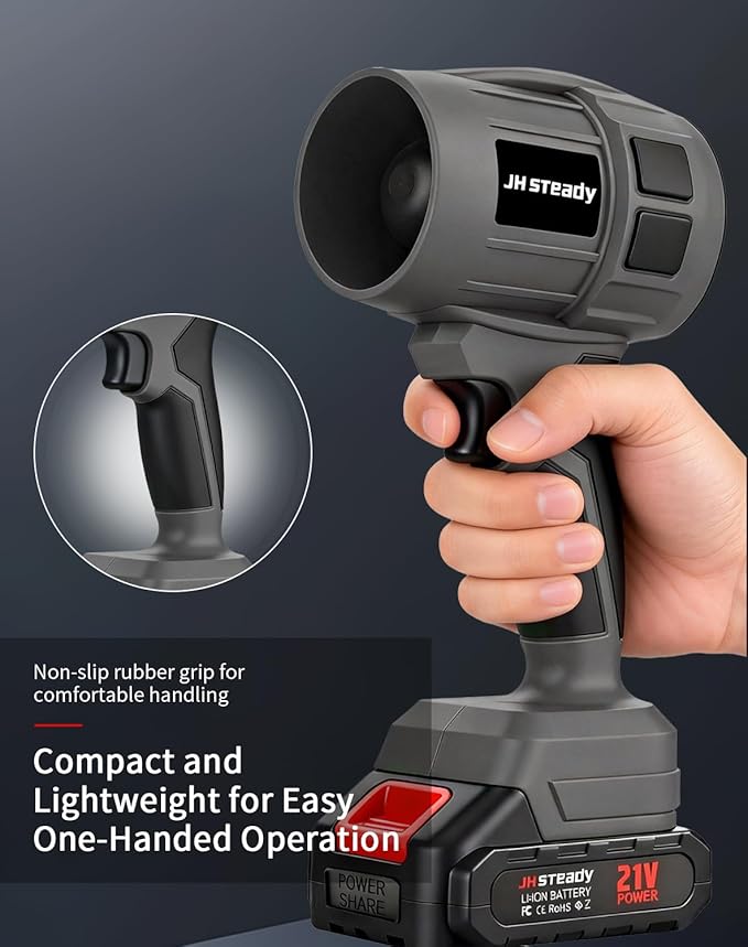 21V Cordless Handheld Leaf Blower - Variable Speed, 30000RPM Powerful Handheld Blower with Rechargeable Battery, Protective Gear for Home, Backyard, Driveway & Snow Removal