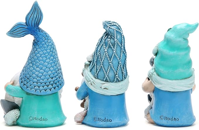 Hodao Ocean Gnome Figurines Set of 3, Nautical Resin Decor with Sailboat Anchor Helm Design, Cute Coastal Gnome Statues for Valentine’s Day Easter, All Season Home Decor