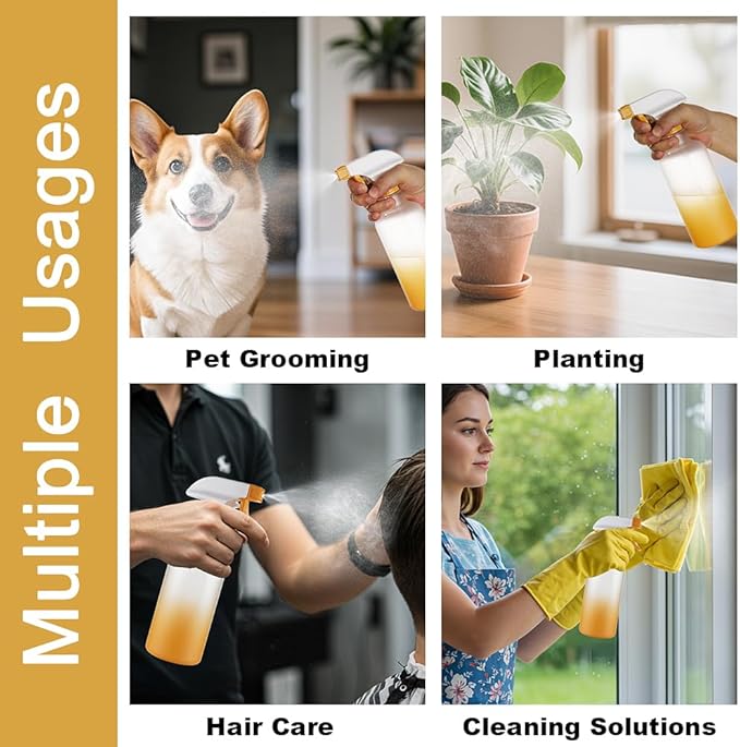 Spray Bottles Plastic Spray Bottle for Hair Mist/Stream Heavy Duty Empty Spray Bottles for Cleaning Solutions, Plants, Cooking (16.9oz-Yellow)
