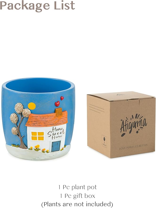Afigurna New Home Gift Ideas: Home Sweet Home Plant Gift for Plant Lover - 5.3in Hand-Painted 3D Art Planter - Gardening House Warming Gift for New Apartment Christmas