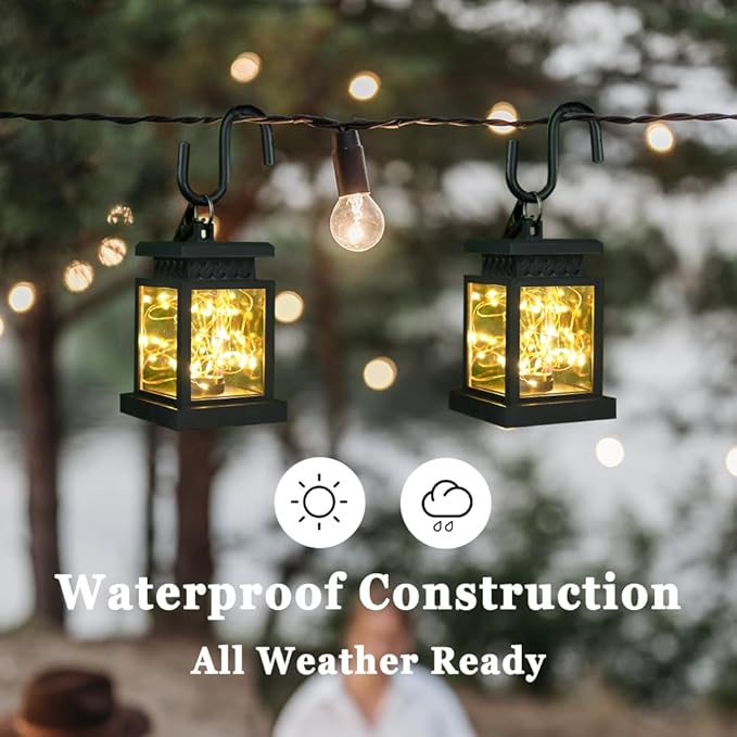 JHY DESIGN Set of 6 Solar Lantern Lights Outdoor Waterproof Solar Powered Table Lamp Hanging Lighting with Warm LED Fairy String Lights for Patio Garden Landscape Decoration Yard Lawn(with Clamp)