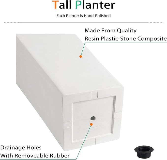 Heyzier Tall Planters for Outdoor Plants, Large Resin Flower Pots for Garden, Front Porch, Patio, Indoor - Set of 2 (White, 28 inch - 2 Pack)