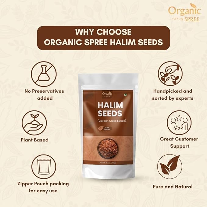 Organic Spree Halim Seeds 300gm (10.6oz) | Garden Cress Seeds | Lepidium Sativum | Pure and Natural