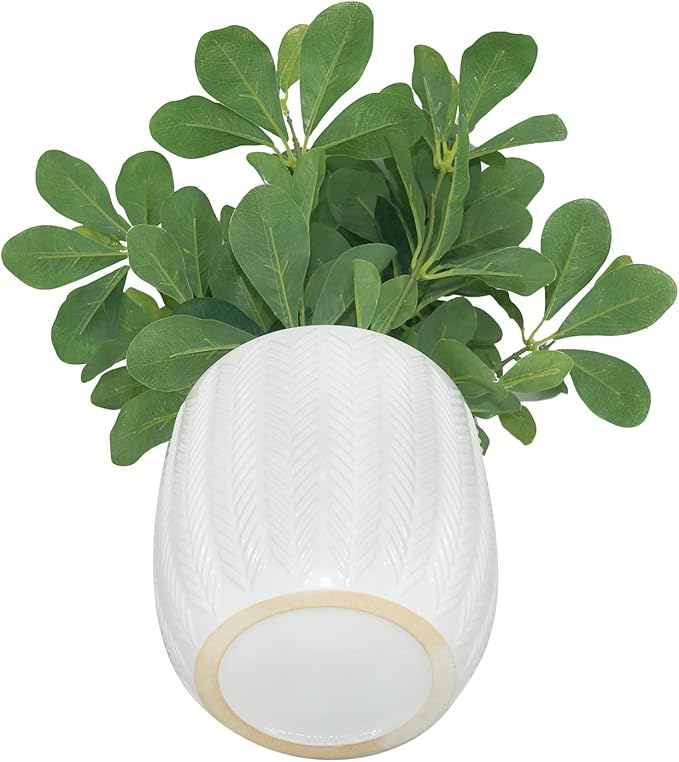 Hisow Artificial Potted Plant Leaves, 16.9" Artificial Shrubs Plants Arrangements Fake Eucalyptus Leaves with Vase Faux Greenery Leaves for Home Garden Table Centrepieces Garden Décor